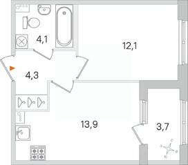 МЖК «Дубровский», планировка 1-комнатной квартиры, 36.25 м²