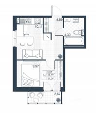 ЖК «Ново-Антропшино», планировка 1-комнатной квартиры, 29.37 м²