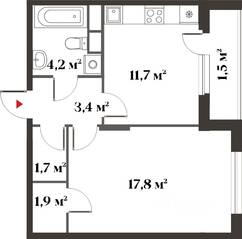 ЖК Миниполис «Восемь кленов», планировка 1-комнатной квартиры, 40.50 м²