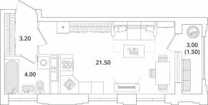 ЖК «Тайм Сквер», планировка студии, 30.30 м²