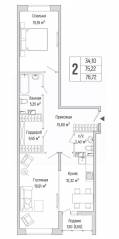 ЖК «Riga Hills», планировка 2-комнатной квартиры, 76.72 м²