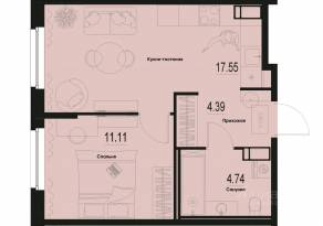 ЖК «ID Murino III», планировка 1-комнатной квартиры, 37.79 м²
