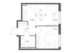 ЖК «Мытищи Парк», планировка 1-комнатной квартиры, 36.79 м²