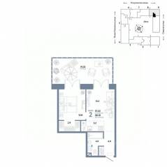 ЖК «Страна.Озерная», планировка 2-комнатной квартиры, 57.43 м²