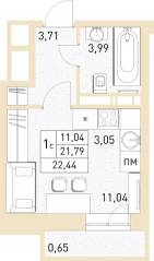 ЖК «Столичный», планировка студии, 21.90 м²