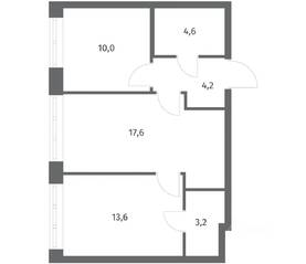 ЖК «NEWПИТЕР», планировка 2-комнатной квартиры, 53.17 м²