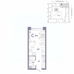 ЖК «Страна.Заречная», планировка студии, 21.40 м²