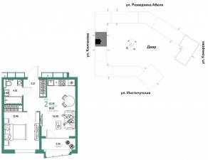 ЖК «Страна.Парковая», планировка 2-комнатной квартиры, 42.35 м²
