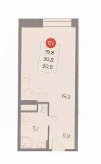 ЖК «Отлично», планировка студии, 30.80 м²