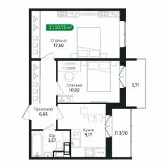 ЖК «Sertolovo Park», планировка 2-комнатной квартиры, 50.75 м²