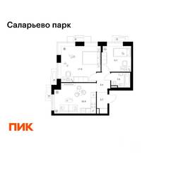 ЖК «Саларьево парк», планировка 2-комнатной квартиры, 53.00 м²