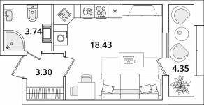 ЖК «БелАрт», планировка студии, 27.60 м²