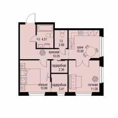 ЖК «ID Murino III», планировка 2-комнатной квартиры, 55.04 м²