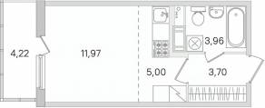 ЖК «Ясно. Янино», планировка студии, 25.90 м²