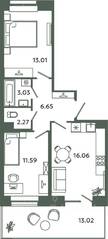 ЖК «Загляденье», планировка 2-комнатной квартиры, 52.61 м²