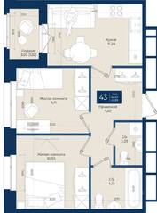 ЖК «Новатория», планировка 2-комнатной квартиры, 45.99 м²