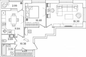 ЖК «БелАрт», планировка 2-комнатной квартиры, 59.81 м²