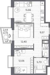 ЖК «Respect», планировка 2-комнатной квартиры, 58.42 м²