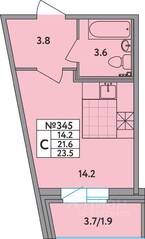 ЖК «Удача», планировка студии, 23.50 м²