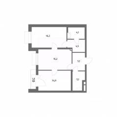 ЖК «Парусная 1», планировка 2-комнатной квартиры, 65.70 м²