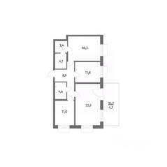 ЖК «Парусная 1», планировка 3-комнатной квартиры, 90.50 м²