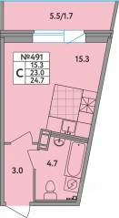 ЖК «Удача», планировка студии, 24.70 м²