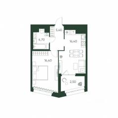ЖК «Моисеенко, 10», планировка 1-комнатной квартиры, 45.40 м²