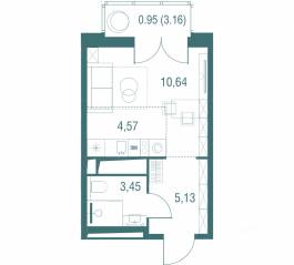 ЖК «Одинбург», планировка студии, 24.74 м²