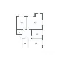 ЖК «Парусная 1», планировка 3-комнатной квартиры, 74.10 м²