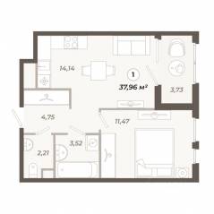 ЖК «Знатный», планировка 1-комнатной квартиры, 37.96 м²