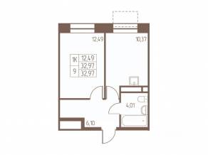 ЖК «Западная Ивантеевка», планировка 1-комнатной квартиры, 33.00 м²