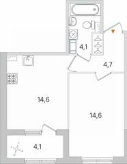 МЖК «Дубровский», планировка 1-комнатной квартиры, 40.05 м²