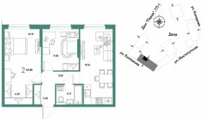 ЖК «Страна.Парковая», планировка 2-комнатной квартиры, 62.88 м²