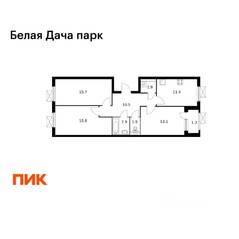 ЖК «Белая Дача парк», планировка 3-комнатной квартиры, 74.10 м²