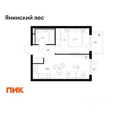 ЖК «Янинский лес», планировка 1-комнатной квартиры, 35.80 м²