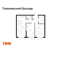 ЖК «Томилинский бульвар», планировка 2-комнатной квартиры, 51.90 м²