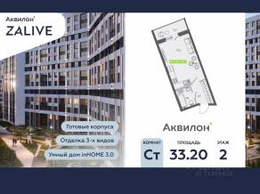 ЖК «Аквилон ZALIVE», планировка студии, 33.20 м²