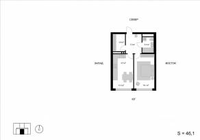 ЖК «Мытищи-Сити», планировка 2-комнатной квартиры, 46.10 м²