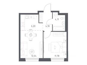 ЖК «Новое Внуково», планировка 1-комнатной квартиры, 38.23 м²