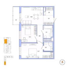 ЖК «OKLA», планировка 2-комнатной квартиры, 57.96 м²