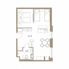 Апарт-комплекс «VIDI», планировка 1-комнатной квартиры, 46.10 м²
