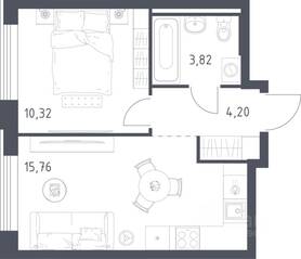 ЖК «Рублевский Квартал», планировка 1-комнатной квартиры, 34.10 м²