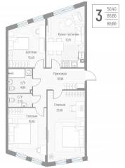 МЖК «Эльйон», планировка 3-комнатной квартиры, 86.80 м²
