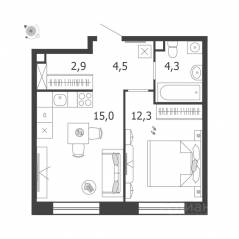 ЖК «Жилой квартал Shagal», планировка 1-комнатной квартиры, 39.00 м²