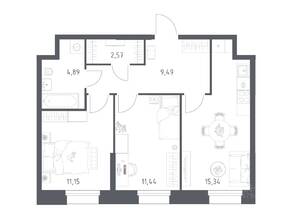 Апарт-комплекс «Тропарево парк», планировка 2-комнатной квартиры, 54.88 м²