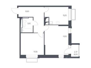 ЖК «Долина Яузы», планировка 2-комнатной квартиры, 56.50 м²