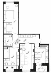 ЖК «Времена года», планировка 3-комнатной квартиры, 82.45 м²
