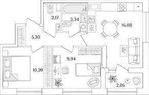 ЖК «Аурум», планировка 2-комнатной квартиры, 48.46 м²