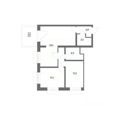 ЖК «Парусная 1», планировка 2-комнатной квартиры, 66.20 м²