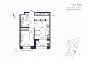 ЖК «Ranta Residence», планировка 1-комнатной квартиры, 37.57 м²